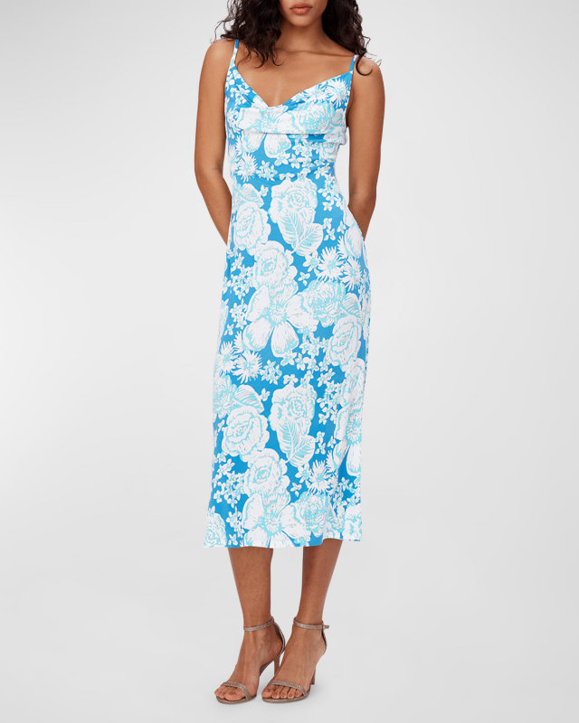 Alik Floral-Print Cowl-Neck Midi Dress