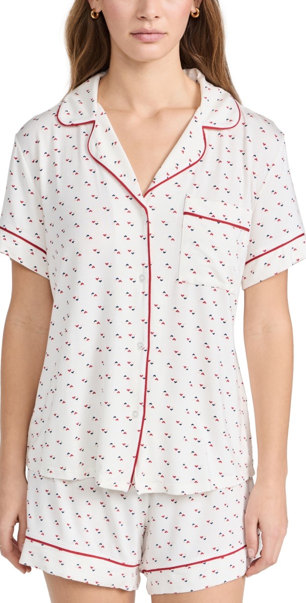 Eberjey Gisele Printed Relaxed Short Pj Set Triple Heart/Haute Red