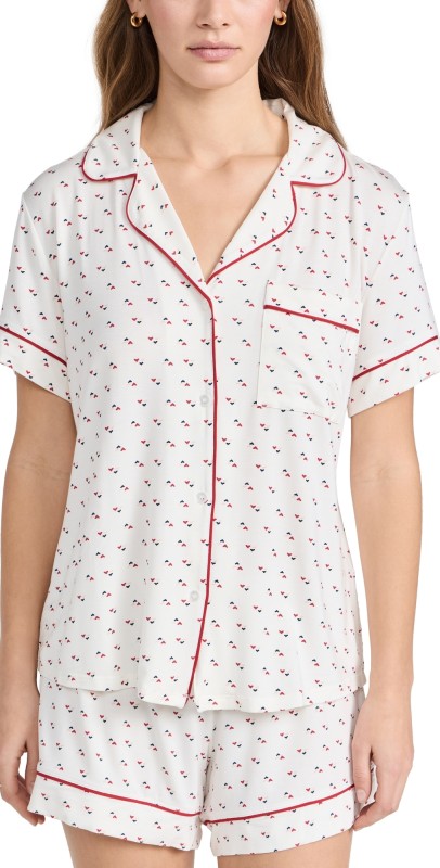 Eberjey Gisele Printed Relaxed Short Pj Set Triple Heart/Haute Red