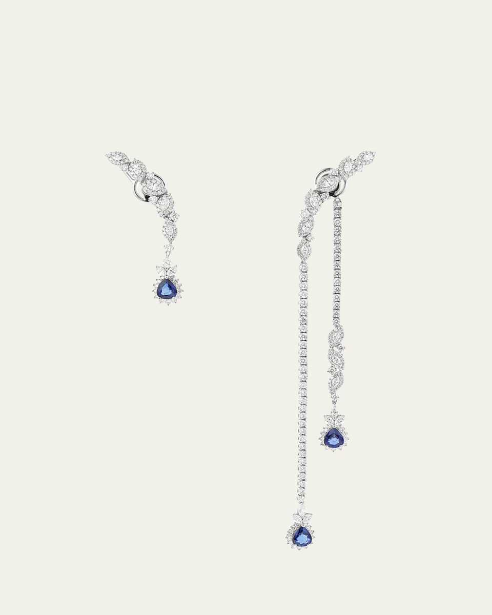Diamond and Sapphire Asymmetrical Drop Earrings