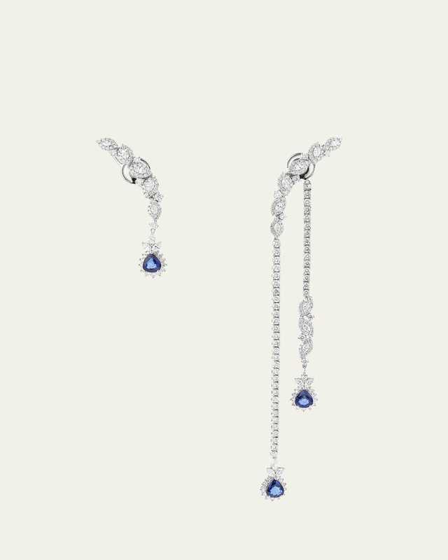 Diamond and Sapphire Asymmetrical Drop Earrings