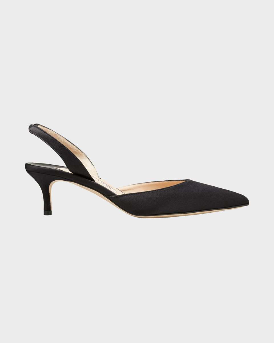 Carolyne Satin Low-Heel Slingback Pumps, Black