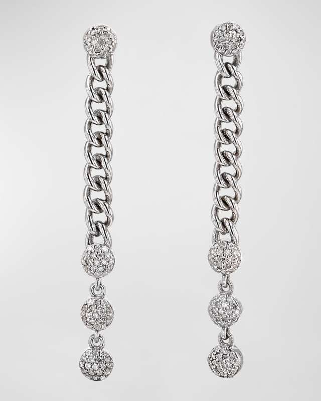 Diamond Pave Curb Chain Drop Earrings, 2"L