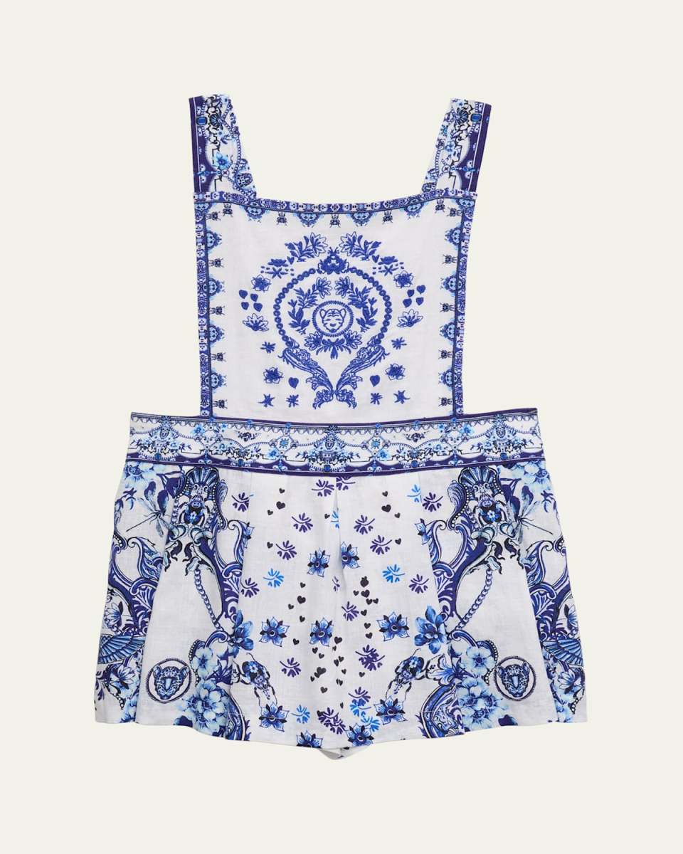 Girl's Floral-Print Pinafore Skort, Size 4-10