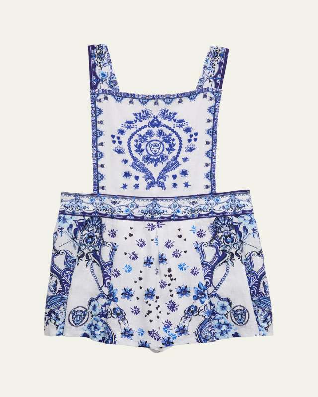 Girl's Floral-Print Pinafore Skort, Size 4-10
