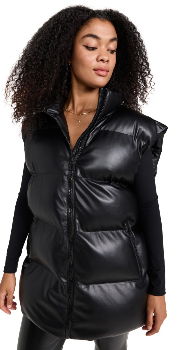 Good American Oversized Leather Puffer Vest Black001