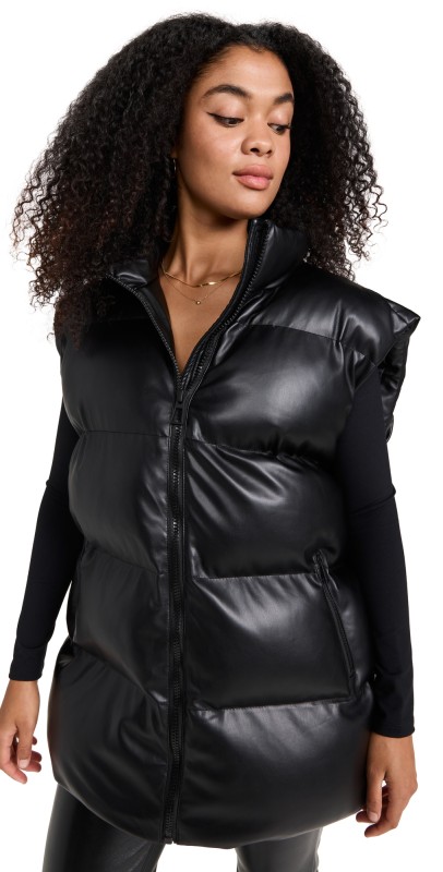 Good American Oversized Leather Puffer Vest Black001