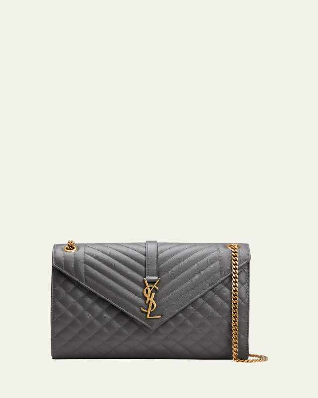 Envelope Triquilt Large YSL Shoulder Bag in Grained Leather