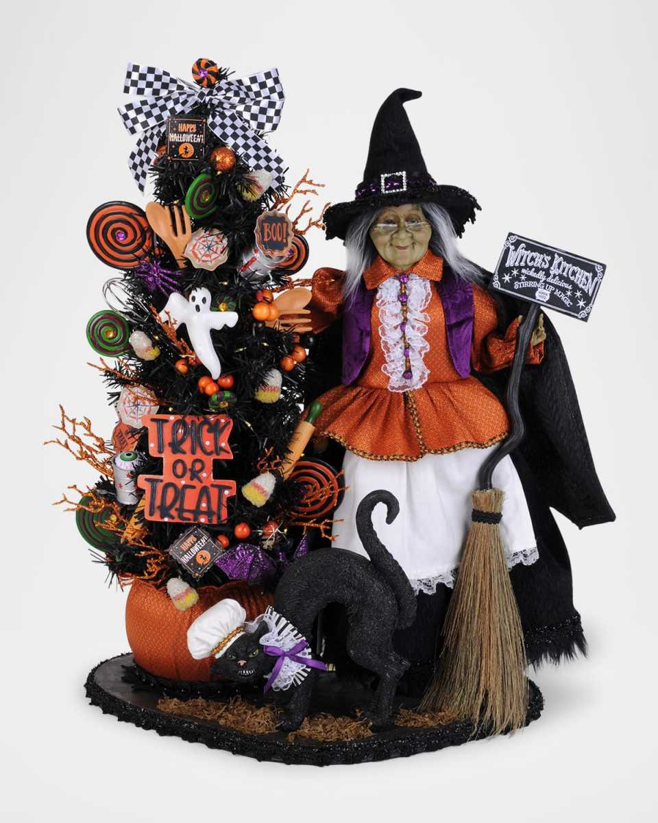 Lighted Tricks or Treats Kitchen Witch Halloween Decor