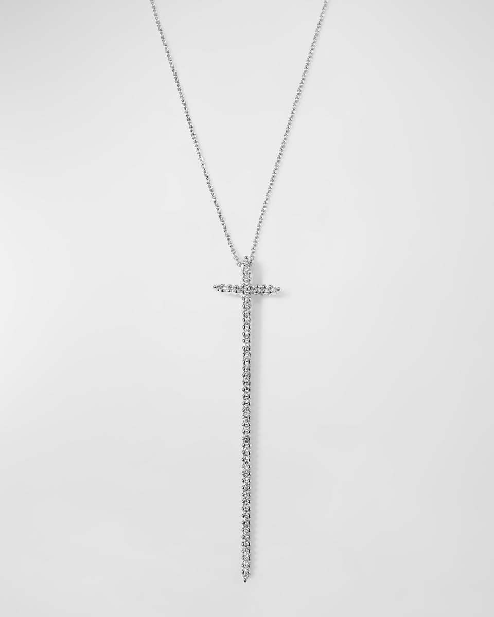 16-18" White Gold Elongated Cross Pendant Necklace