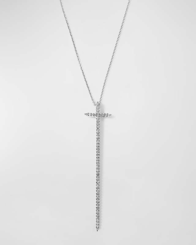 16-18" White Gold Elongated Cross Pendant Necklace