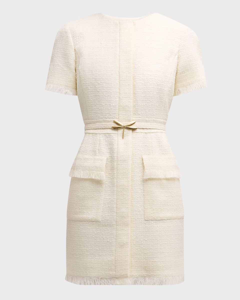 Short Sleeve 2 Pkt Button Front A Line Tweed Dress