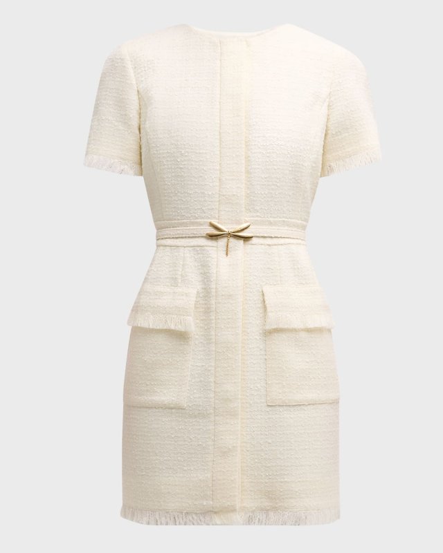 Short Sleeve 2 Pkt Button Front A Line Tweed Dress