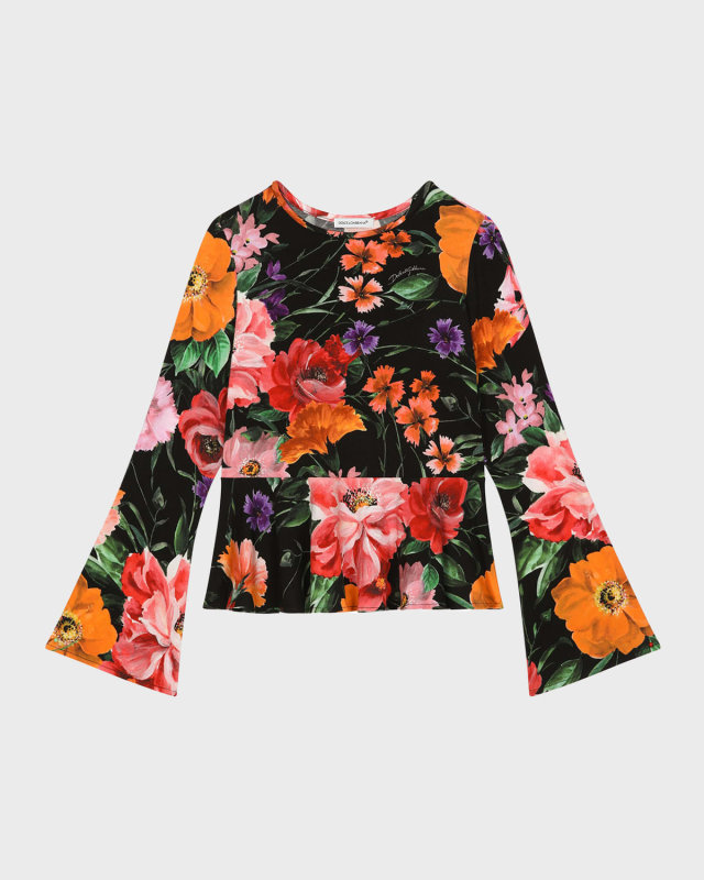 Girl's Floral-Print Bell Sleeve Top, Size 8-