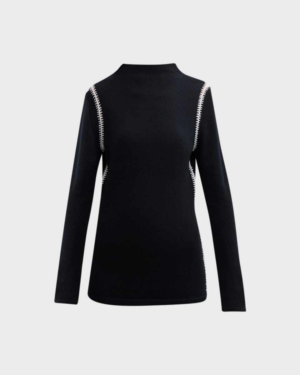 Cashmere Mock Neck Sweater with Whipstitch Detailing