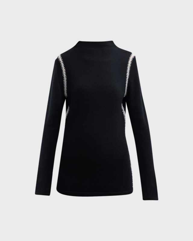 Cashmere Mock Neck Sweater with Whipstitch Detailing