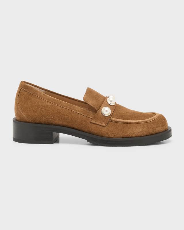 Portia Suede Pearly Slip-On Loafers