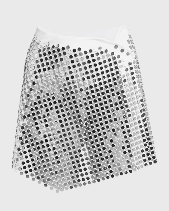 Circular Lamé Mirror Wrap Mini Skirt