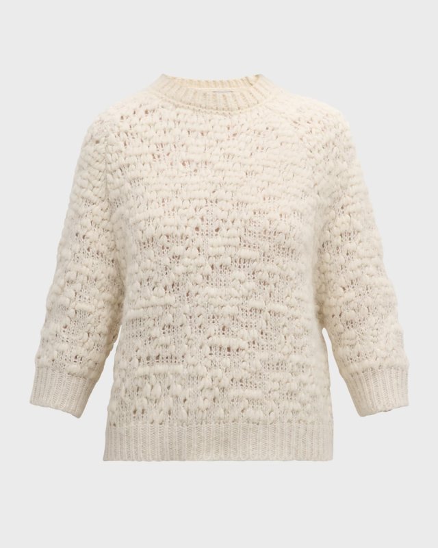 Crewneck 3/4-Sleeve Knit Sweater