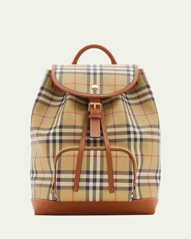 Check Drawstring Coated-Cotton Backpack