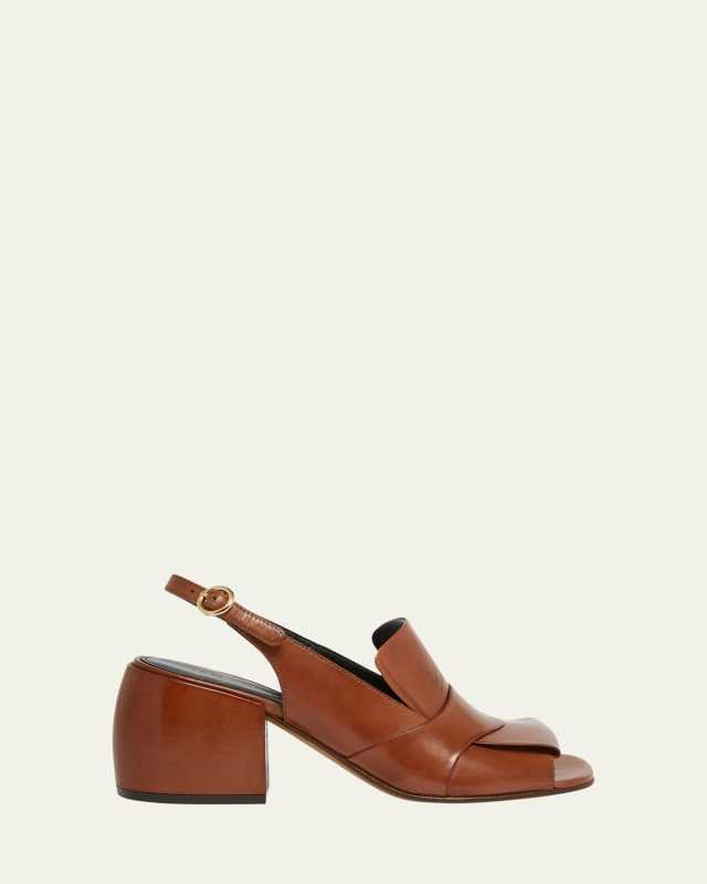 Leather Block-Heel Slingback Sandals