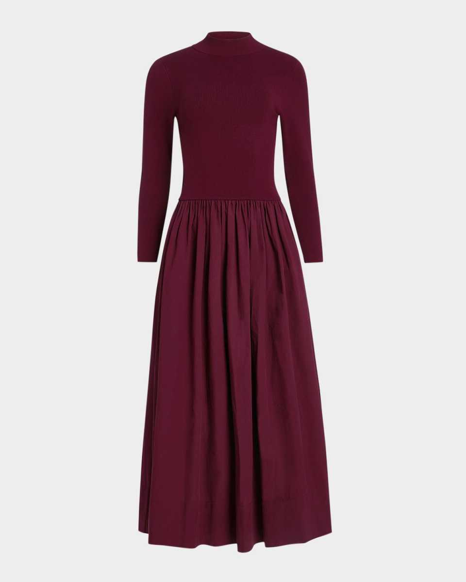 Barrett Mock-Neck Mixed Media Maxi Dress