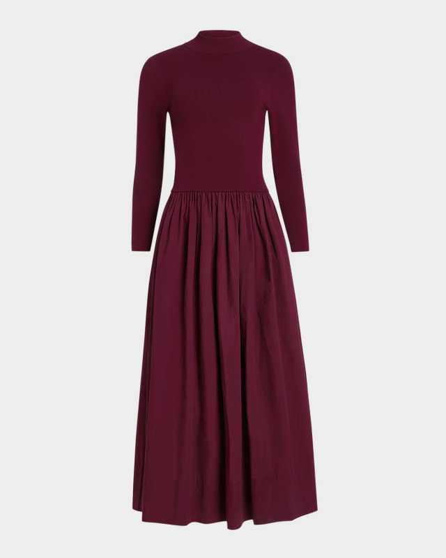 Barrett Mock-Neck Mixed Media Maxi Dress