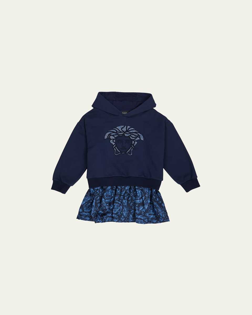 Girl's Embellished Logo-Print Combo Hoodie Dress, Size 8-14