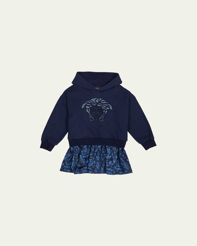 Girl's Embellished Logo-Print Combo Hoodie Dress, Size 8-14