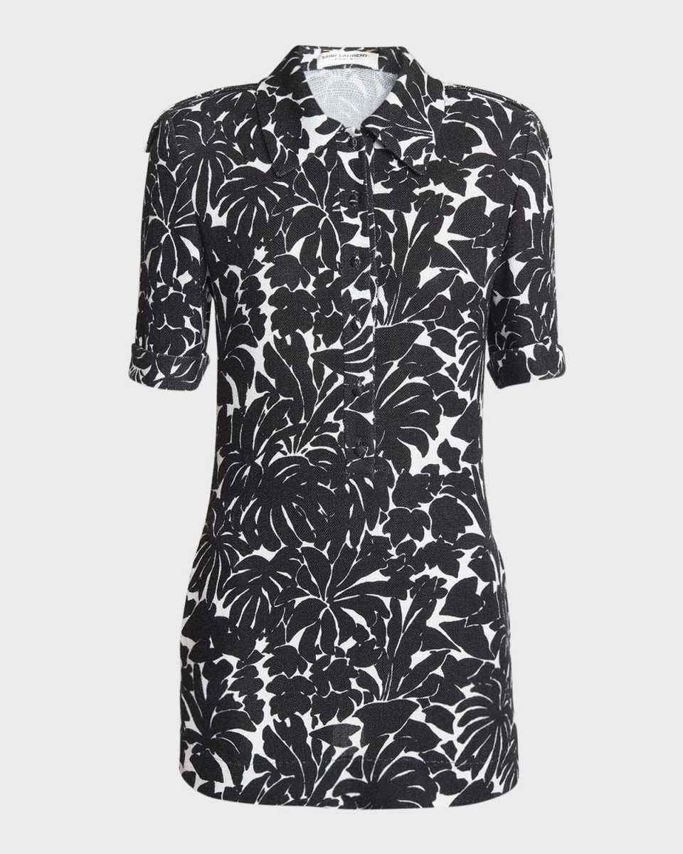 Palm Print Collared Mini Dress