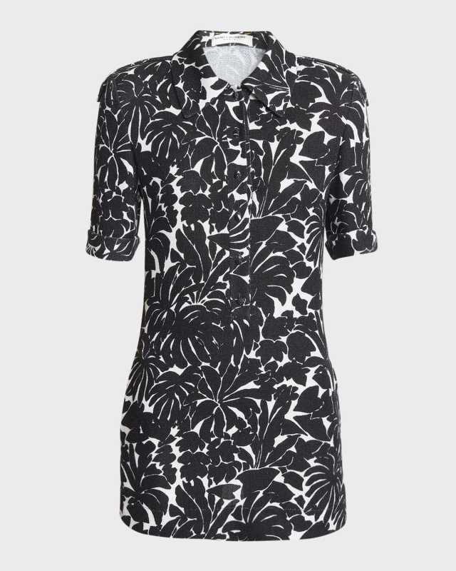 Palm Print Collared Mini Dress