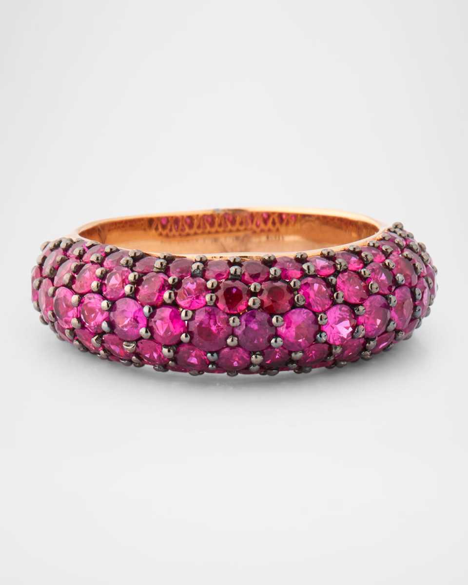 18K Rose Gold Deep Pink Sapphire Dome Ring, Size