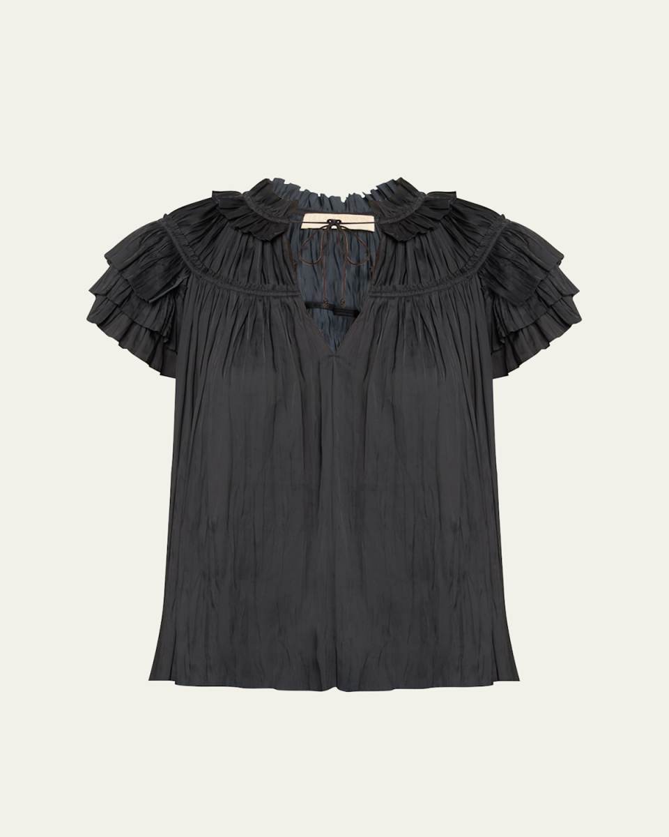 Liv Pleated Tiered-Sleeve Top