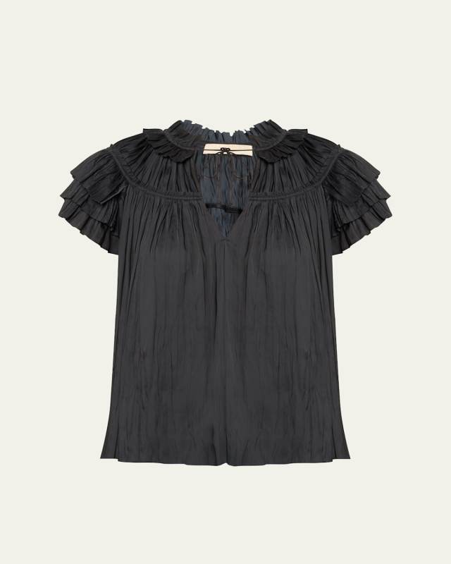 Liv Pleated Tiered-Sleeve Top