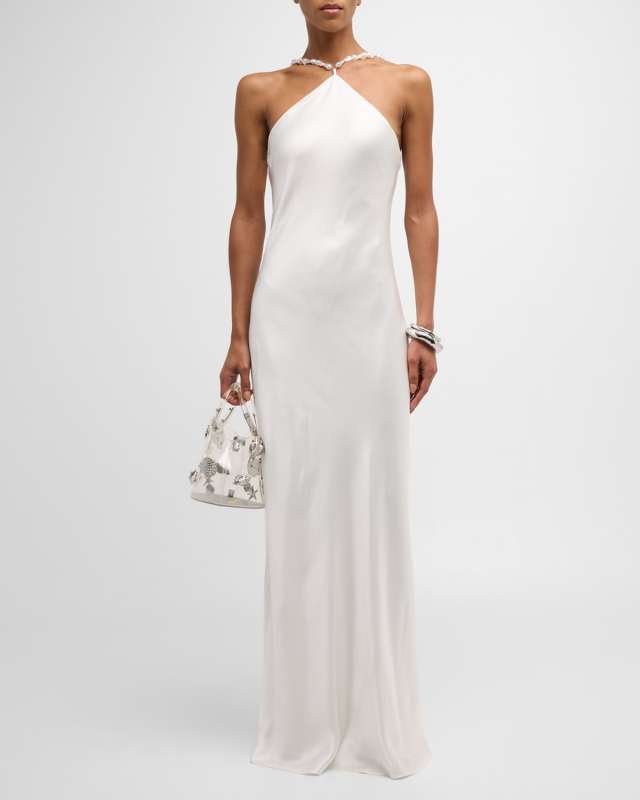 Cadence Beaded Halter Satin Maxi Dress