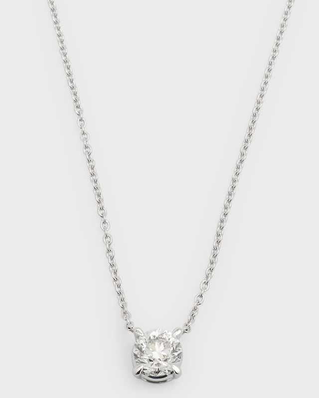 18K White Gold Round Diamond Pendant, 18"L, 1.0tcw