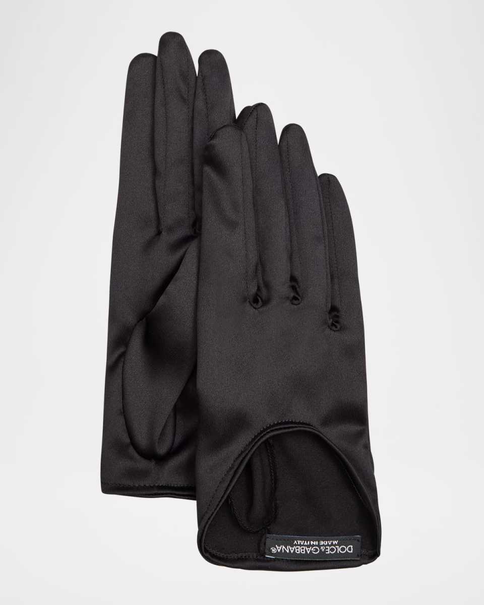 Cut-Out Satin Classic Gloves With Logo Strap