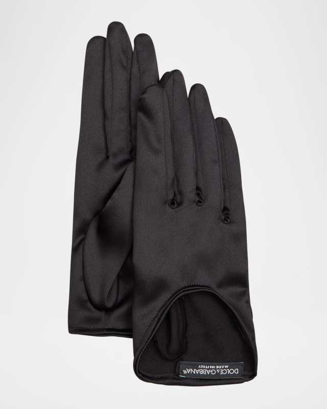Cut-Out Satin Classic Gloves With Logo Strap
