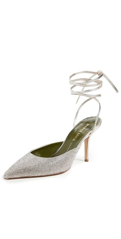 Maria Luca Gala Strass Lace Up Pumps Silver