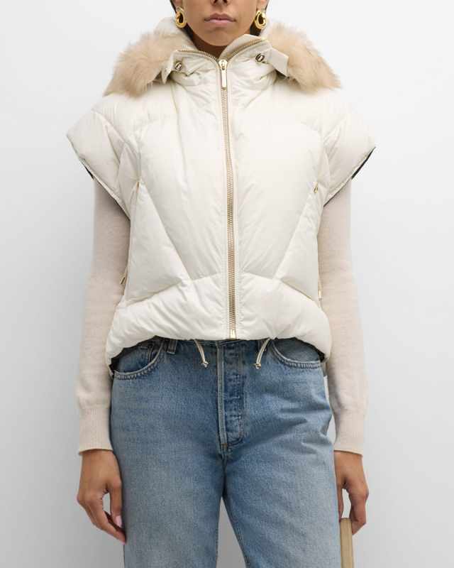 Apres-Ski Down Filled Vest With Detachable Toscana Lamb Hood Tr