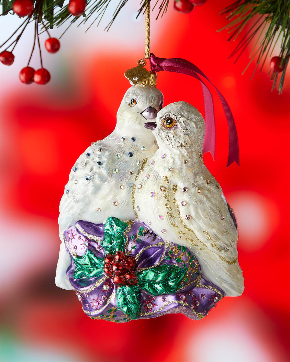 Two Turtle Doves Glass Ornament