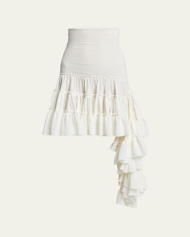 Ruffled Aysmetric Hem Mini Skirt