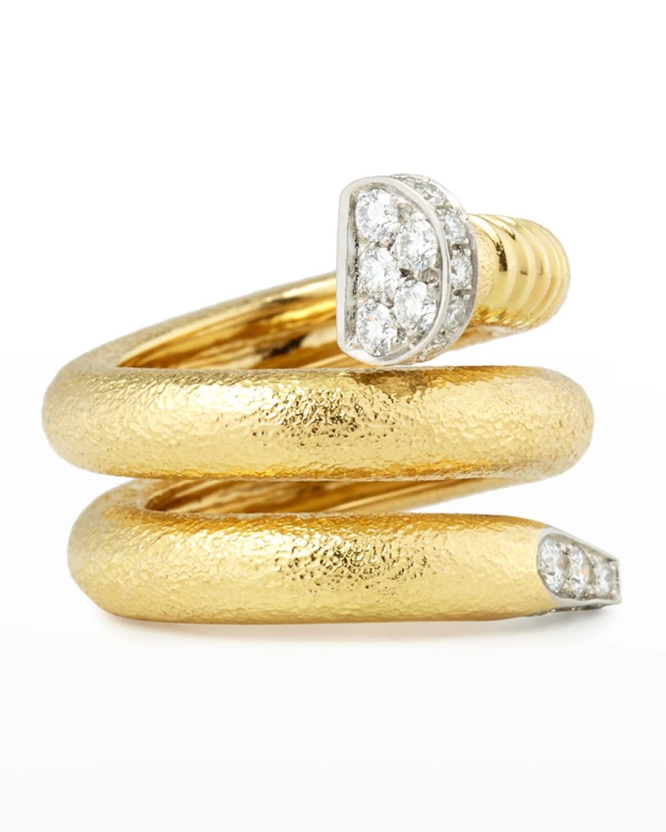 18K Diamond Hammered Nail-Shaped Ring, Size 6.5