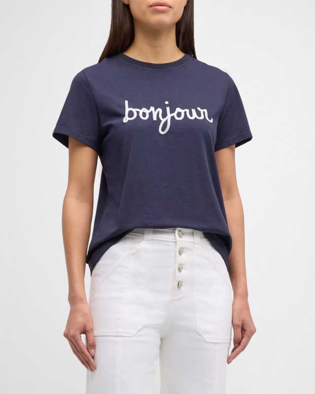 Sequined Bonjour Short-Sleeve Cotton T