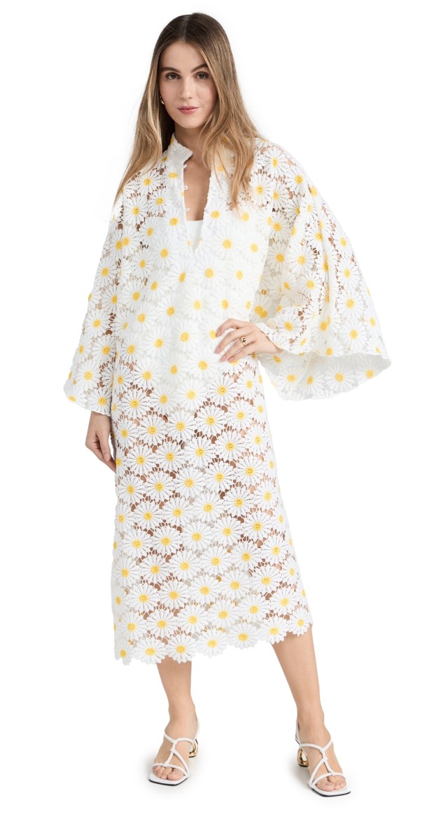 La Vie Style House Daisy Lace Caftan White & Yellow