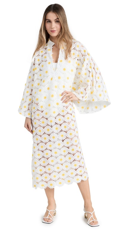La Vie Style House Daisy Lace Caftan White & Yellow