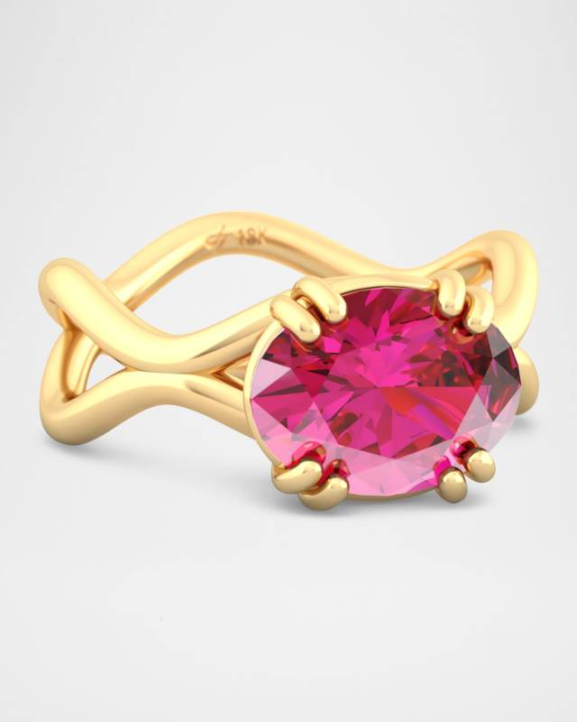18K Yellow Gold Rose Ring with Rubellite