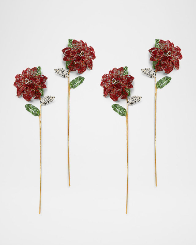 Poinsettia Beaded Stems, Set of 4