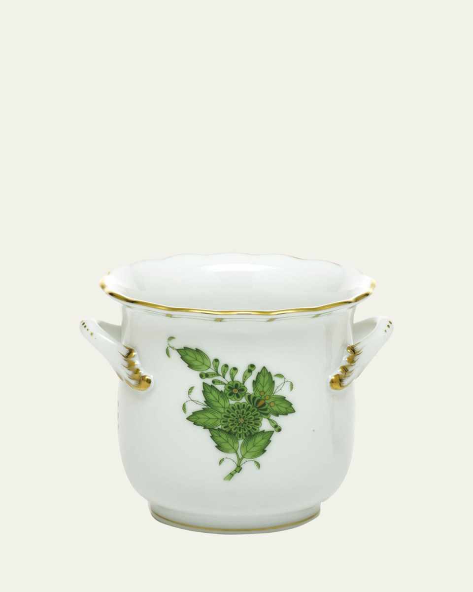 Chinese Bouquet Green Mini Cache Pot with Handles