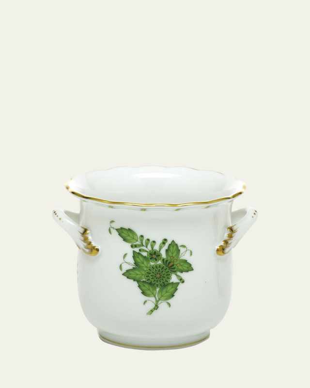 Chinese Bouquet Green Mini Cache Pot with Handles